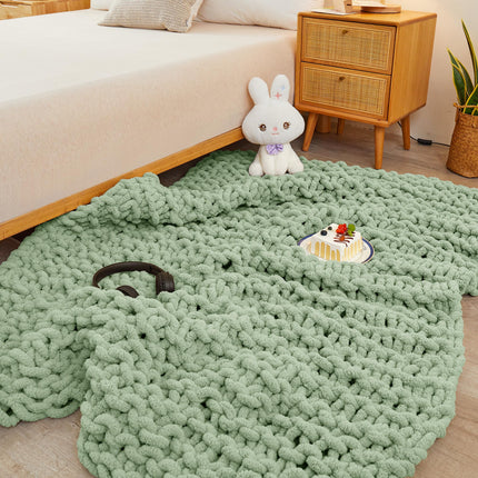 Viviland 50"x60" Light Green Cream Soft Washable Chenille Cozy Knit Blanket for Couch Bed Sofa Room