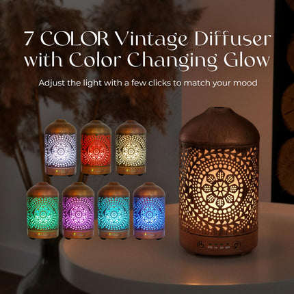 Earnest Living Essential Oil Diffuser Metal Diffuser 100 ml Timers Night Lights and Auto Off Function Home Office Humidifier Aromatherapy Diffusers for Essential Oils