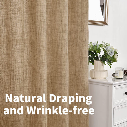 YoungsTex Pinch Pleated Curtains 90 Inches Long, Linen Curtains Back Tab Light Filtering Privacy Semi Sheer Window Curtains for Living Room Bedroom Farmhouse, Toffee, 40W X 90L, 2 Panels