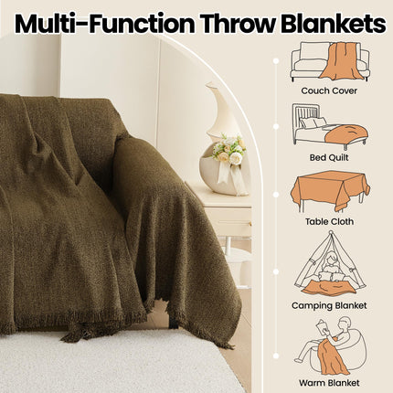 Nestiva 71"x150" Waterproof Stain Resistant One-Piece Couch Cover Sofa Seat Slipcovers  Thick Chenille Fabric for 3 Cushion Couch, BROWN