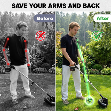 Startingtool 2-IN-1 Wheeled Mower Handle – Ergonomic Design with Adjustable Way Wheels & Clamp, Extension Pole for Weed Eater, Designed for Lawn Care, Landscaping & Edging