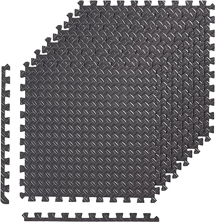 Amazon Basics Foam Interlocking Exercise Gym Floor Mat Tiles - 6-Pack, 24 x 24 x .5 Inch Tiles (24 sqft)