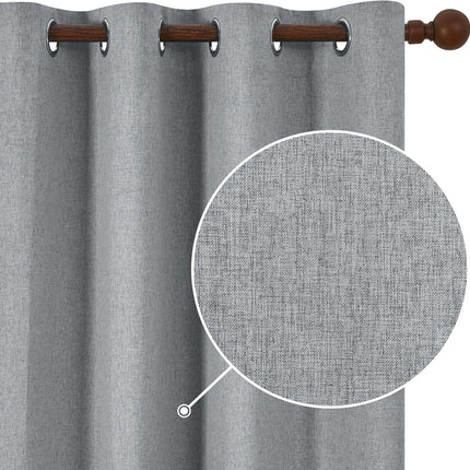 Deconovo Faux Linen Blackout Curtains, Grommet Room Darkening Curtains, 52x96 Inch, Dark Grey, Set of 2