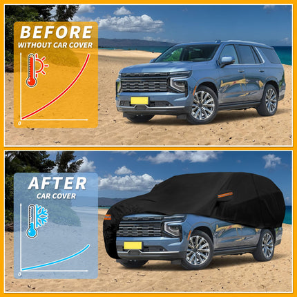 Partuto Waterproof All Weather Sun Rain Protection Full Exterior Cover for Chevrolet Tahoe Black with Left Side Zippers
