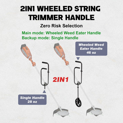Startingtool 2-IN-1 Wheeled Mower Handle – Ergonomic Design with Adjustable Way Wheels & Clamp, Extension Pole for Weed Eater, Designed for Lawn Care, Landscaping & Edging