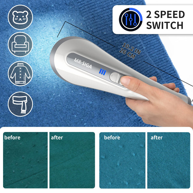 MR.SIGA Rechargeable Electric Fabric Shaver and Lint Remover with 2 Speeds, Grey