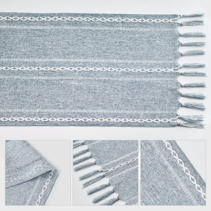 Artoid Mode 13x72 inches Boho Dusty Blue Tassel Table Runner, Farmhouse Style Kitchen Table Decoration