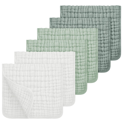 Looxii Muslin 6-PACK 100% Cotton Muslin Cloths Large 20''x10'' Extra Soft and Absorbent Burping Cloth, White+Green