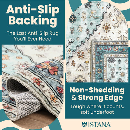 Istana Rugs 8x10 - White Cream/Blue Area Rug - Foldable Stain Resistant Bedroom 8x10 Area Rugs - Washable Rug - 8 x 10 Area Rugs for Living Room - Eco-Friendly Area Carpet