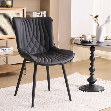 YOUTASTE Black Dining Chairs Set of 2, Mid-Century Modern Faux Leather Upholstered Kitchen Chairs with Metal Legs, Supports 300 lbs, Comfortable Accent Chairs for Living Room, Bedroom