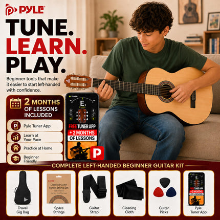 Pyle 36” Acoustic Guitar - 3/4 Size Guitare Acoustique w/ 6 Nylon Strings- For Adults, Teens, Kids, Students, Girls, Boys, Beginners, Includes Gig Bag, Tuner, Extra Strings, Picks, Strap -Left Handed