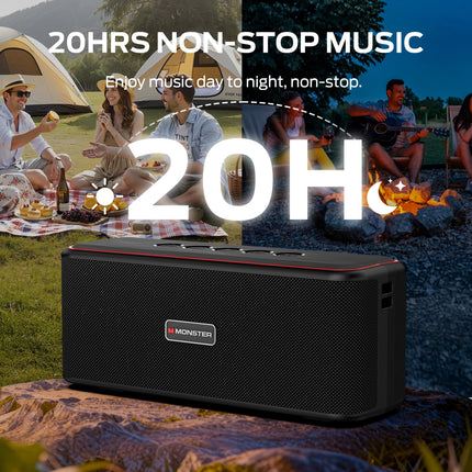 Monster Shock Plus Bluetooth Speaker, Portable Speaker with 40W Loud Stereo Sound, Bluetooth 6.0, TWS Pairing, 20H Playtime,Support AUX/TF Card, IPX6 Waterproof Wireless Speakers for Travel,Home,Party