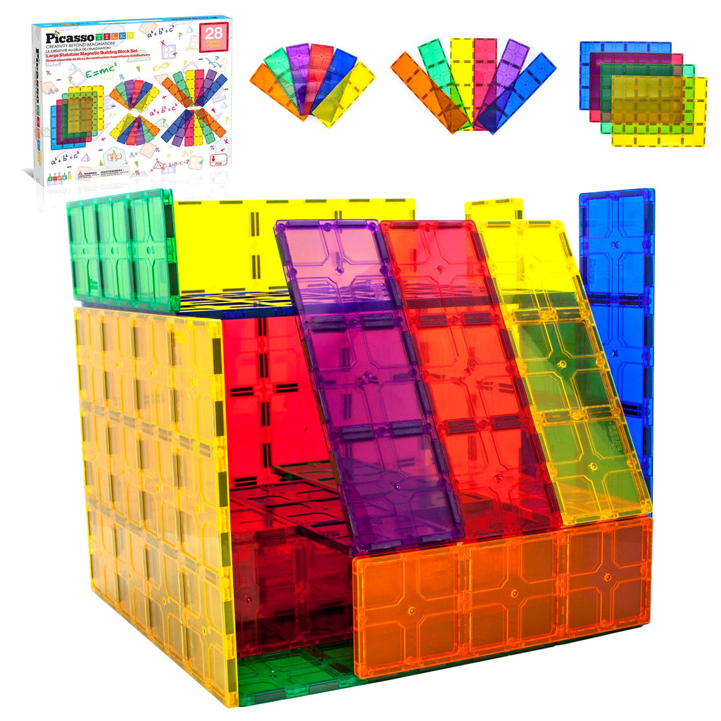 28pc PicassoTiles Jumbo Magnetic Building Blocks Set - 12"x9" and 3" Tiles, STEM Educational Toy