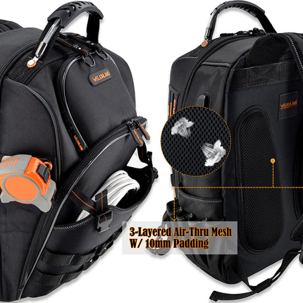 66-Pockets Tool Bag, Heavy-Duty Jobsite back pack for electricians, construction, men