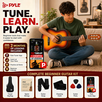Pyle Beginner Adults, 36" Compact Size 3/4 Acoustic Guitar Kit, Brown Gloss PGACLS82BB