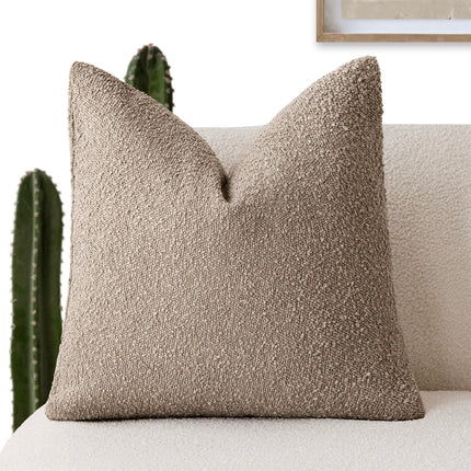 Foindtower 22x22" 1PC Textured Boucle Throw Accent Solid Neutral Soft Cozy Couch Cushion Case for Chair Sofa, Light Khaki Tan X0049JPHHF