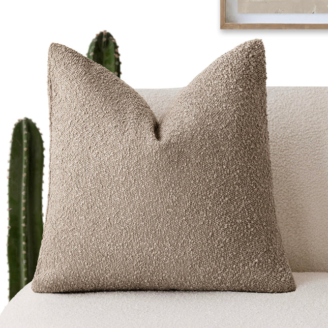 Foindtower 22x22" 1PC Textured Boucle Throw Accent Solid Neutral Soft Cozy Couch Cushion Case for Chair Sofa, Light Khaki Tan X0049JPHHF