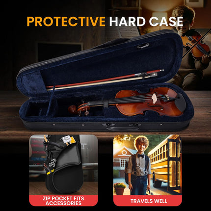 Pyle 1/2 Size 20" Student Grade Violin Starter Kit with Travel Case & Bow