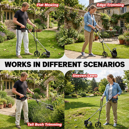 Startingtool 2-IN-1 Wheeled Mower Handle – Ergonomic Design with Adjustable Way Wheels & Clamp, Extension Pole for Weed Eater, Designed for Lawn Care, Landscaping & Edging