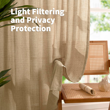 YoungsTex Pinch Pleated Curtains 90 Inches Long, Linen Curtains Back Tab Light Filtering Privacy Semi Sheer Window Curtains for Living Room Bedroom Farmhouse, Toffee, 40W X 90L, 2 Panels