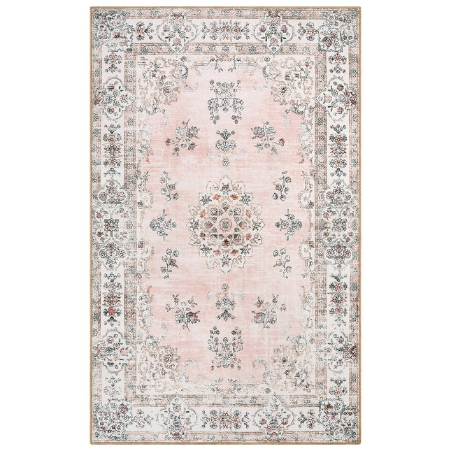Lahome Boho Pink Area Rug 3x5', Floral Kids Rugs for Girls Room Bedroom Playroom, Washable Non Slip Flower Bathroom Mat Carpet for Nursery Entryway Bedside Indoor Floor Home Decor, Peach