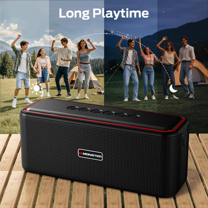 Monster Shock Pro Bluetooth Speaker with Baldric, 80W Loud Speaker with Deep Bass, Portable Wireless Speaker with TWS, Long Playtime & Waterproof for Outdoors/Indoors, Supports AUX/TF Card/USB Audio