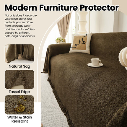 Nestiva 71"x150" Waterproof Stain Resistant One-Piece Couch Cover Sofa Seat Slipcovers  Thick Chenille Fabric for 3 Cushion Couch, BROWN