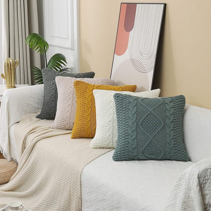 ANDUUNI 1PC Decorative Knitted Throw Pillow Cover Double-Cable Sweater Square Warm Cushion Cover for Sofa Bedroom Home Accent Decor