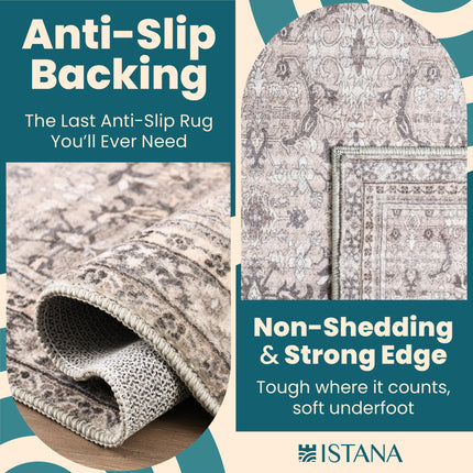 Istana Area Rugs 8x10 - Beige Grey/Light Cream Area Rug - Foldable Stain Resistant 8 x 10 Rug for Bedroom - Washable Area Rugs 8x10 - Farmhouse Rugs for Living Room