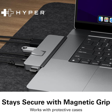 HyperDrive Duo 7-in-2 MacBook USB C Hub — USB Hub for Mac Pro 14” & 16” — 4K60Hz HDMI, Ethernet, USB4 40Gbps 100W Power Delivery, USB-C 10Gbps, USB-A, MicroSD, 3.5mm Jack, Magnetic Mount (Space Gray)