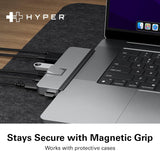 HyperDrive Duo 7-in-2 MacBook USB C Hub — USB Hub for Mac Pro 14” & 16” — 4K60Hz HDMI, Ethernet, USB4 40Gbps 100W Power Delivery, USB-C 10Gbps, USB-A, MicroSD, 3.5mm Jack, Magnetic Mount (Space Gray)