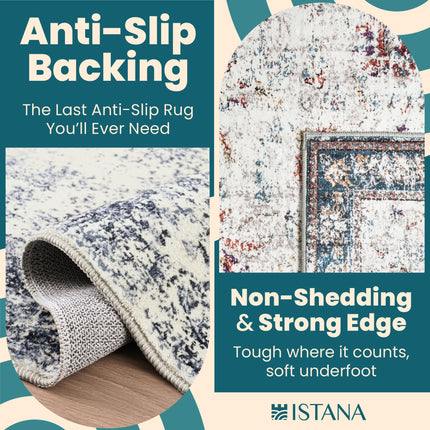 Istana Rugs 8x10 - Navy Area Rug - 8x10 Carpet - Stain Resistant Area Rugs for Bedroom - Foldable Eco-Friendly Washable Area Rug for Living Room