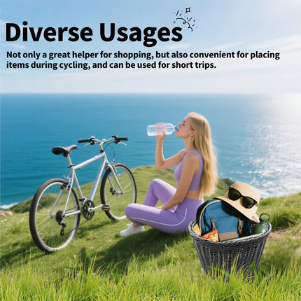 SCGFPOE Handwoven Plastic Waterproof Front Bike Basket for Adults & Kids, Fits Most Bikes (Beach Cruiser, Mountain Bike, Scooter)