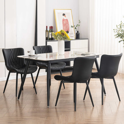 YOUTASTE Black Dining Chairs Set of 2, Mid-Century Modern Faux Leather Upholstered Kitchen Chairs with Metal Legs, Supports 300 lbs, Comfortable Accent Chairs for Living Room, Bedroom