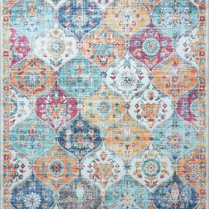 Mandala 3x5 Washable Area Rug – 3 x 5 Non-Slip, Stain Resistant, Durable Polyester Small Rug for Bedroom, Living Room, Kitchen, and Entryway Decor – Modern Rug with Rubber Backing - Orange & Multi