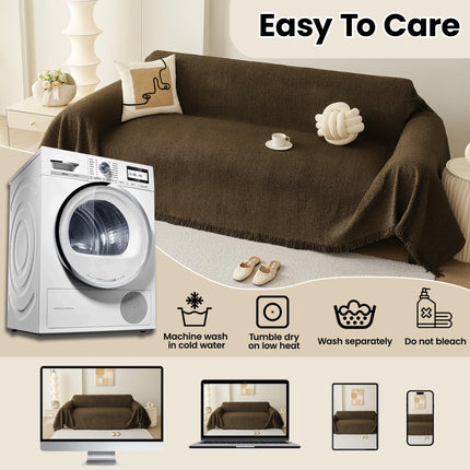 Nestiva 71"x150" Waterproof Stain Resistant One-Piece Couch Cover Sofa Seat Slipcovers  Thick Chenille Fabric for 3 Cushion Couch, BROWN