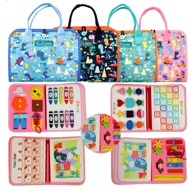 TUNJILOOL Montessori Busy Board - 8-in-1 Sensory Activity Book with Detachable Pages, Travel-Friendly Learning Toy for Fine Motor Skills & Preschool Education