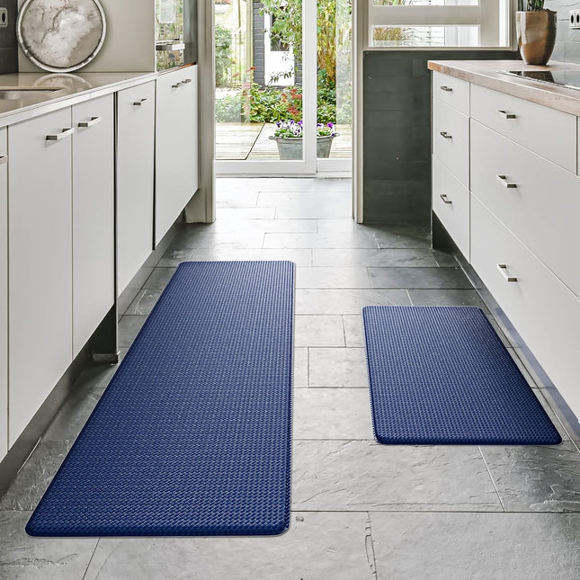 Homergy Anti Fatigue Kitchen Mats for Floor 2 Piece Set, Memory Foam Cushioned Rugs, Comfort Standing Desk Mats for Office, Home, Laundry Room, Waterproof & Ergonomic, 44x77 cm and 44x150 cm