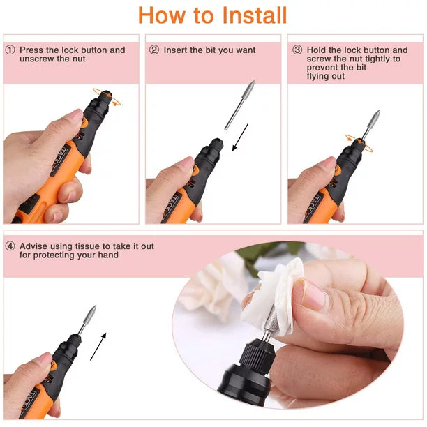 Tacklife 3.7V Cordless Rotary Tool Portable, Perfect for Nail Polishing and Light Duty, 31 Accessories and USB Charging Cable-PCG01B