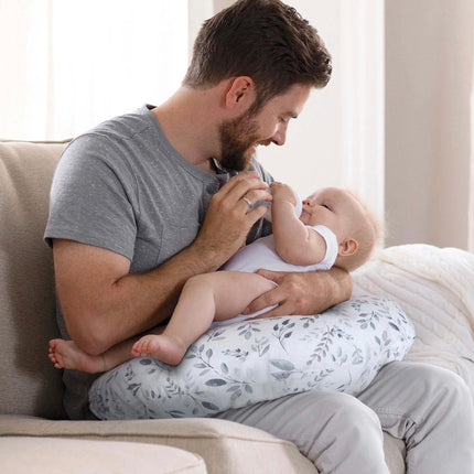 Boppy Nursing Pillow Original Support, Gray Taupe Leaves, Ergonomic Nursing Essentials for Bottle and Breastfeeding, Firm Fiber Fill, with Removable Nursing Pillow Cover, Machine Washable