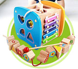 Wooden Multifunctional Activity Play Cube with Abacus, Xylophone, Shape Sorter | Preschool Early Educational Learning Toys for Child Kids Boys Girls