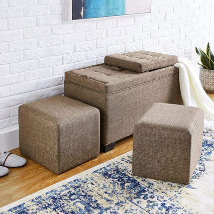FIRST HILL 3-Piece Rectangular Storage Ottoman Fabric Bench Set, Brownness SJ7625SE NEW OPEN BOX