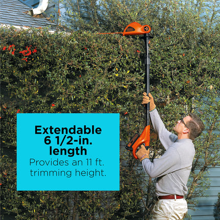 BLACK+DECKER 20V MAX* Cordless Pole Hedge Trimmer 18in, Dual Action Blades, Cut up to 11 ft High LPHT120