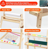 Arkmiido Kids Easel with Paper Roll, Height Adjustable Stand Board, Double-sided Magnetic board, Children Wooden Blackboard with Numbers and Other Accessories Gift for Boys and Ggirls