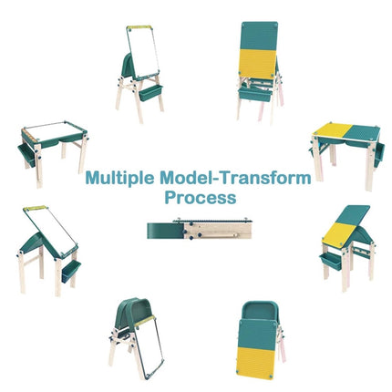Arkmiido Children's Activity Play Tables with Easel, Storage, and Chair, 8-in-1 Multi-Building Block Table Desk for Toddlers that Transforms into a Board