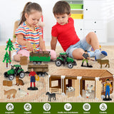 94pcs Plastic Farm Animals Figurines and Fence Farm Playset, 2 Farm Tractors with Farm Figures, Farmer Vehicle Toy Truck with Trailer for 3-12 Years Old Kids Boys Girls Toddlers
