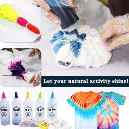 WINSONS Tie Dye Kit, 5 Colours Non Toxic Permanent Fabric Dye Art Set for Kids Women for Homemade Party Creative Group Activities DIY Gift