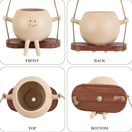 LASTOOLS Swing Face Planter Pot Hanging Planters for Indoor Outdoor Wall Plants with Drainage Cute Resin Flower Head Plant Pots for Succulent Cactus, Gifts for Mother Christmas