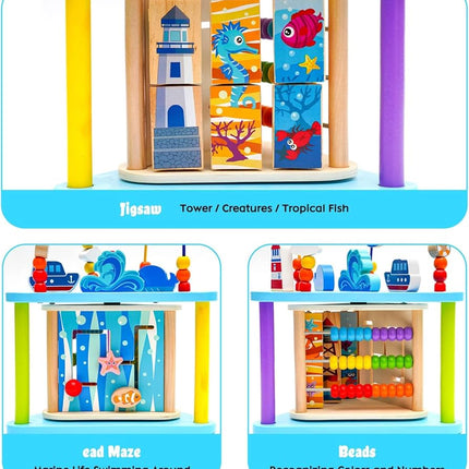 Eapura 4 in 1 Multifunctional Wooden Activity Cube for Kids|Children Educational Games Baby Activity Cube Multiplication Maze Abacus Puzzle for Baby Gift