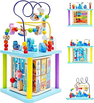 Eapura 4 in 1 Multifunctional Wooden Activity Cube for Kids|Children Educational Games Baby Activity Cube Multiplication Maze Abacus Puzzle for Baby Gift